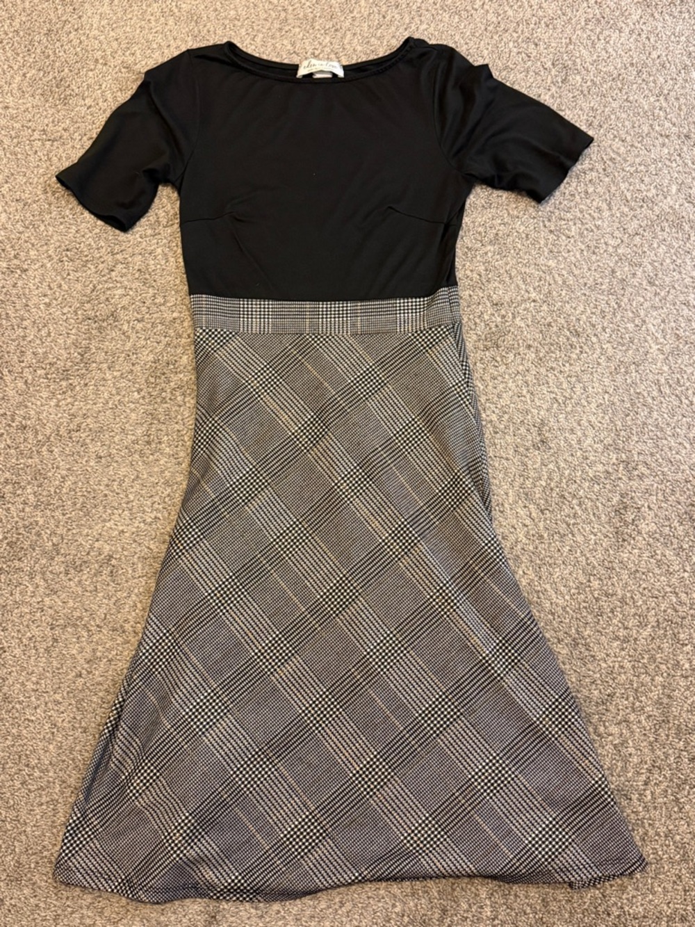 Black Top Plaid Midi Dress